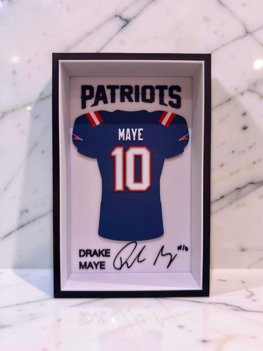 Drake Maye Patriots #10 Jersey Display 3D Shadow Box NFL Football Gift